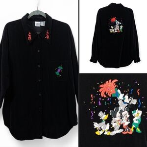 Vintage Disney Store Velvet New Years Shirt Women's XL Black Embroidered